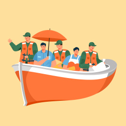 船只上的人群矢量插画