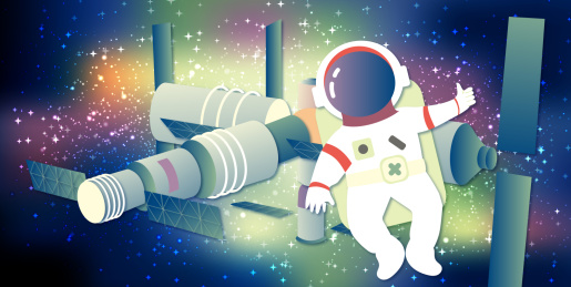 横版空间站宇航员宇宙矢量插画