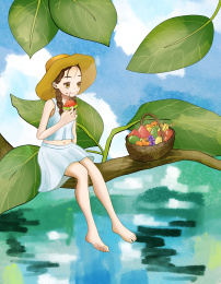 夏天吃西瓜的女孩