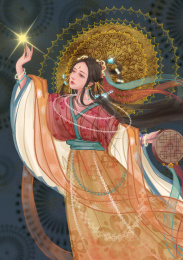 敦煌古风美女国潮汉服浓墨重彩复古华丽插画