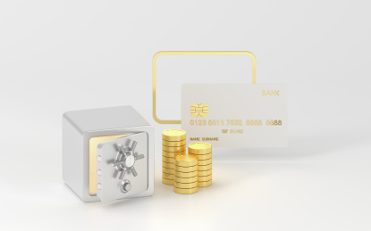 保险箱与银行卡 3D渲染