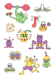 健身的猫咪潮流矢量插画插图贴纸