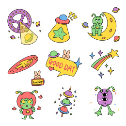 可爱的外星人的宇宙世界潮流矢量插画插图