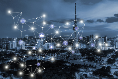 佛山城市风光和5G智慧城市大数据通信概念