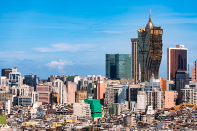 中国澳门新葡京建筑群城市风光白昼