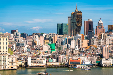 中国澳门新葡京建筑群城市风光白昼