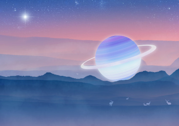 星球悬浮在户外荒野插画