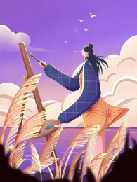 芦苇荡旁边绘画写生