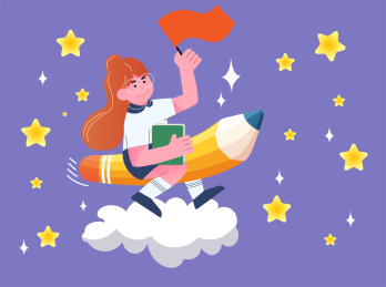 学生坐着铅笔开学啦