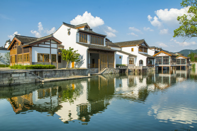 中国杭州萧山湘湖水街江南水乡风光