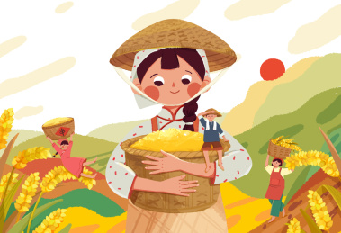 丰收季女孩插画