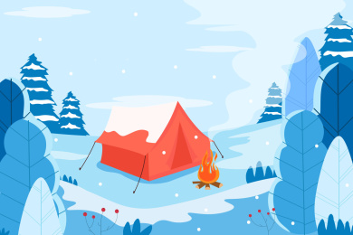 冬季森林帐篷矢量海报