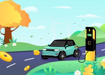 扁平风新能源汽车在路边充电桩充电