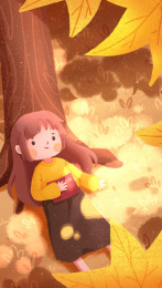 秋天立秋秋分女孩靠在树脚下