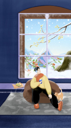 大雪天室内观雪