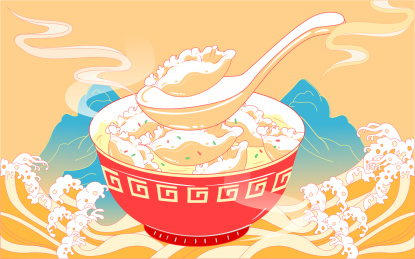 立冬吃饺子插画冬至节气春节美食国潮风海报