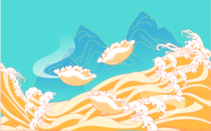 立冬吃饺子插画冬至节气春节美食国潮风海报