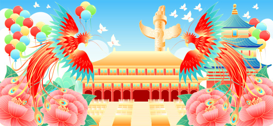 北京故宫天坛地标城市建筑矢量插画