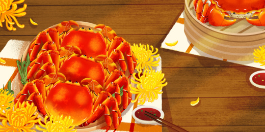 桌子上的阳澄湖大闸蟹