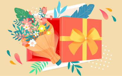 感恩节礼盒顶视图插画庆祝情人节礼物海报