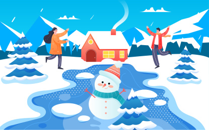 大雪节气插画冬季下雪雪景自然户外湖面海报