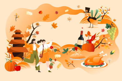 感恩节美食活动矢量插画