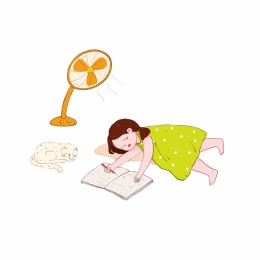 吹着风扇写作业时睡着的女孩