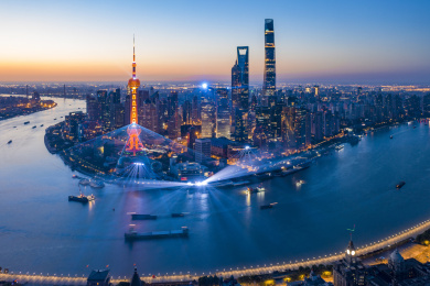 航拍中国上海灯光秀