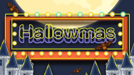 万圣节月亮城堡蝙蝠霓虹灯矢量插画