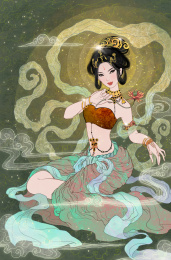 国风天女卡通工笔手绘插画