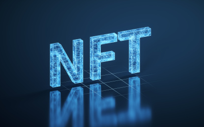NFT数字版权加密技术概念图 3D渲染
