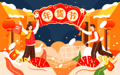 年货节电商购物节插画双十一购物狂欢节海报