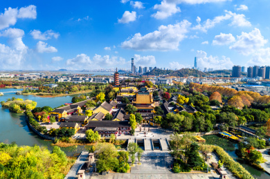中国江苏省镇江金山寺寺庙园林景观建筑全景