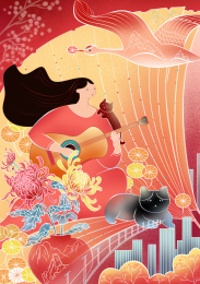 秋季主题人物插画