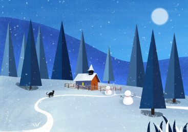 猫在雪夜中回到森林中的家