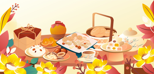 春节除夕年货糕点矢量插画