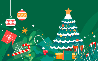 圣诞节麋鹿节日礼物插画冬天圣诞树背景海报