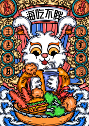 生肖国潮卡通手绘兔子