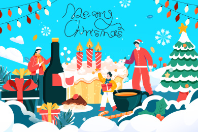 冬季圣诞节家庭矢量插画