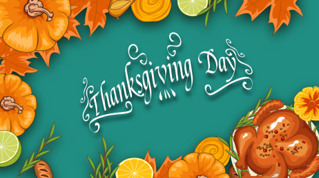 感恩节火鸡面包南瓜美食海报矢量背景