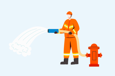 灭火的消防员矢量插画