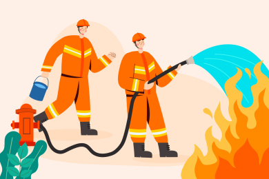 消防员火灾救援矢量插画