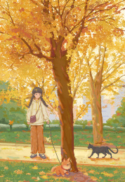 在公园遛狗的女孩