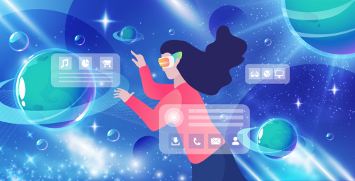 元宇宙VR科技虚拟现实触控矢量插画