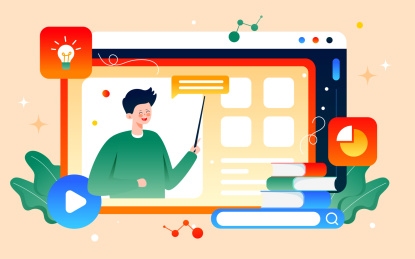 在线教育网课学习插画老师直播教育学生海报