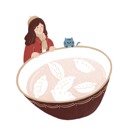 冬至女孩吃饺子插画