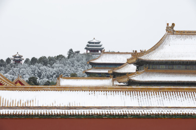 北京故宫宫殿冬日雪景