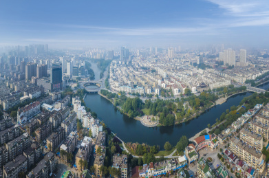航拍安徽池州城市建筑景观天际线