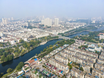 航拍安徽池州城市建筑景观天际线