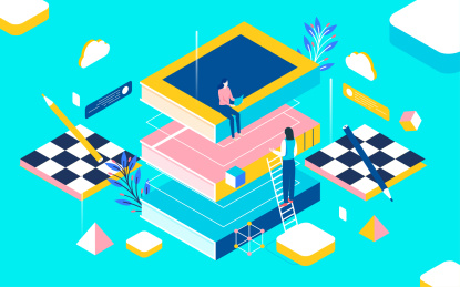 在线教育等距插画读书学习世界读书日海报